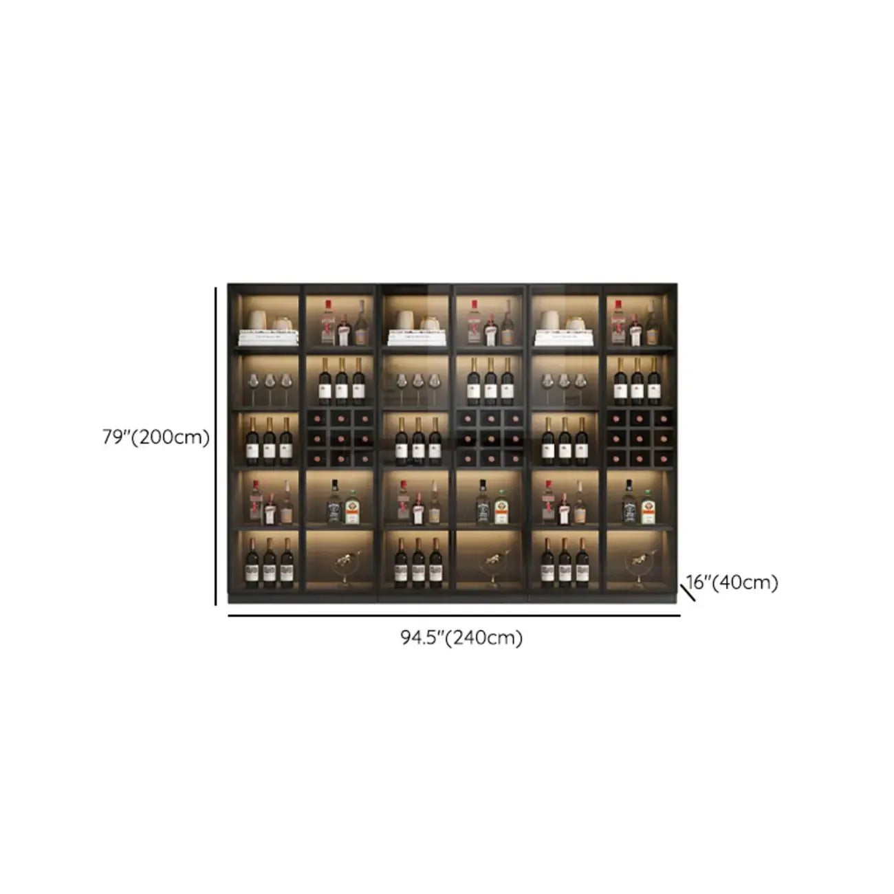 Freestanding Black Wood Glass Door Wine Rack Cabinet