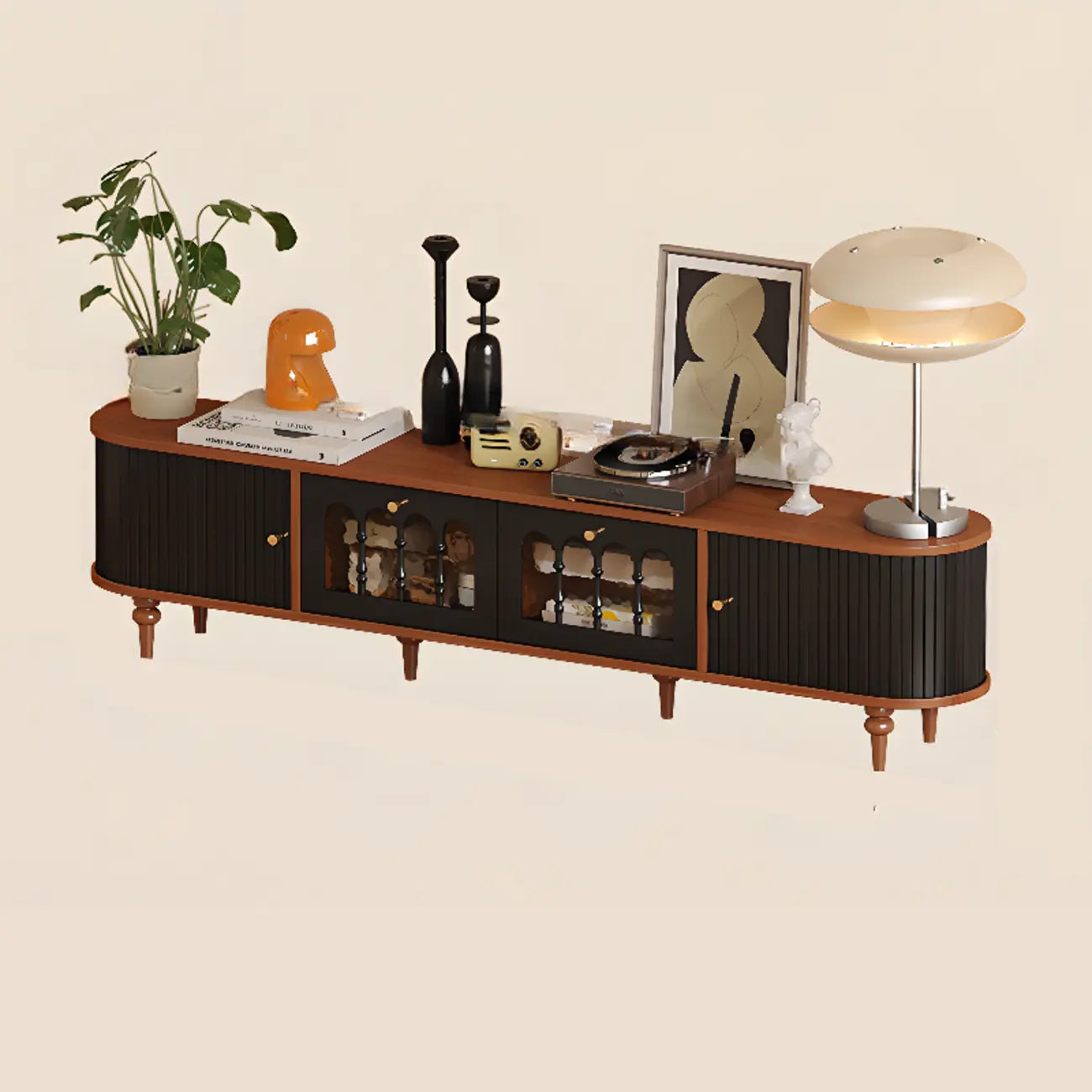 Warm Shaker Wood TV Stand with Cable Management & Light & 4-Cabinet/5 Cabinets/6 Cabinets