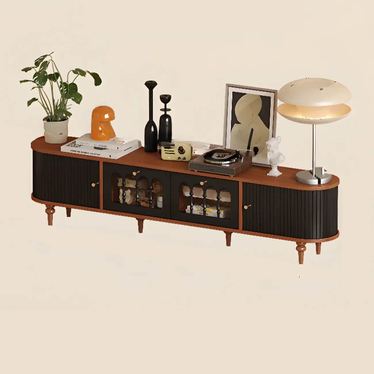 Warm Shaker Wood TV Stand with Cable Management & Light & 4-Cabinet/5 Cabinets/6 Cabinets