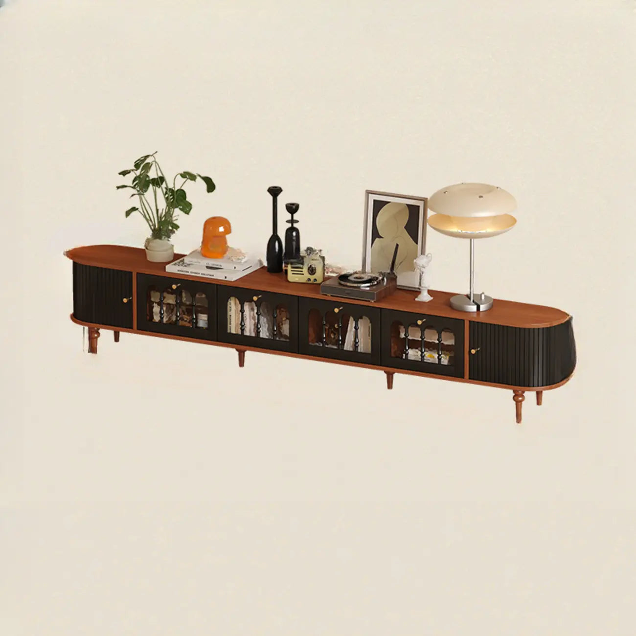 Warm Shaker Wood TV Stand with Cable Management & Light & 4-Cabinet/5 Cabinets/6 Cabinets