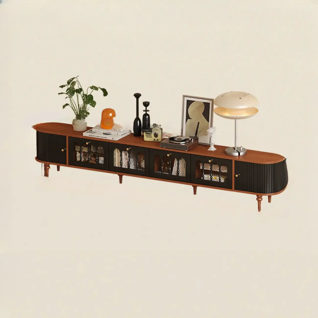 Warm Shaker Wood TV Stand with Cable Management & Light & 4-Cabinet/5 Cabinets/6 Cabinets