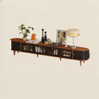 Warm Shaker Wood TV Stand with Cable Management & Light & 4-Cabinet/5 Cabinets/6 Cabinets