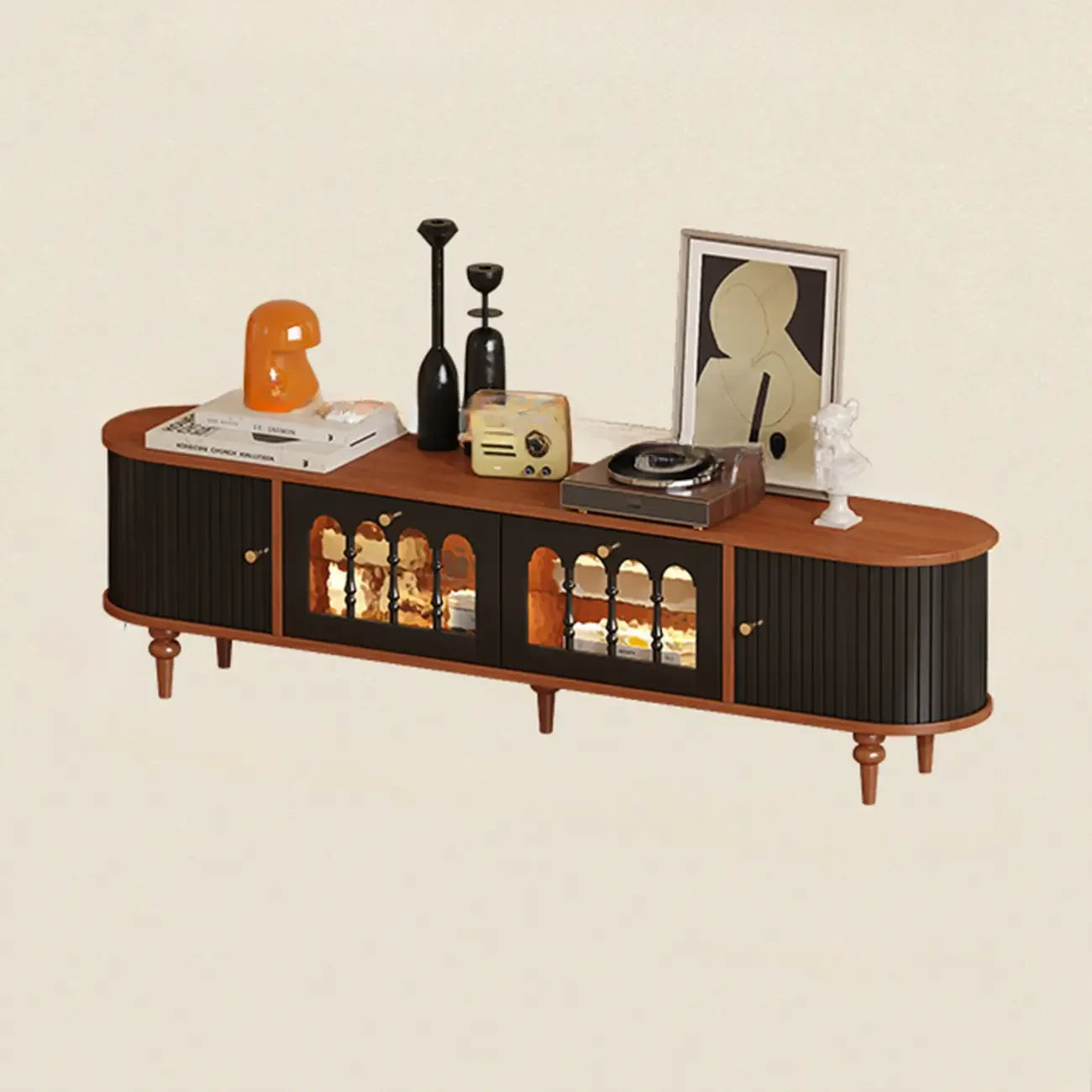 Warm Shaker Wood TV Stand with Cable Management & Light & 4-Cabinet/5 Cabinets/6 Cabinets