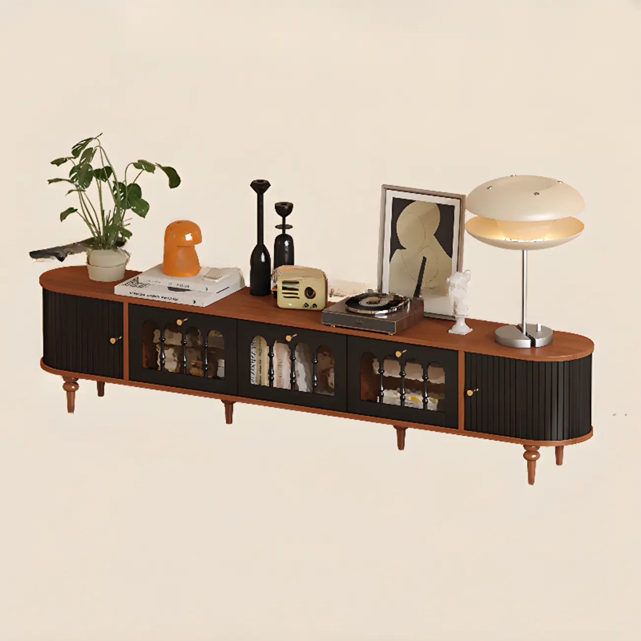 Warm Shaker Wood TV Stand with Cable Management & Light & 4-Cabinet/5 Cabinets/6 Cabinets