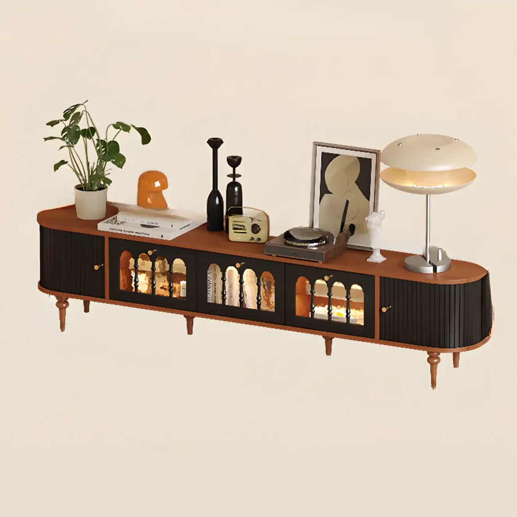 Warm Shaker Wood TV Stand with Cable Management & Light & 4-Cabinet/5 Cabinets/6 Cabinets