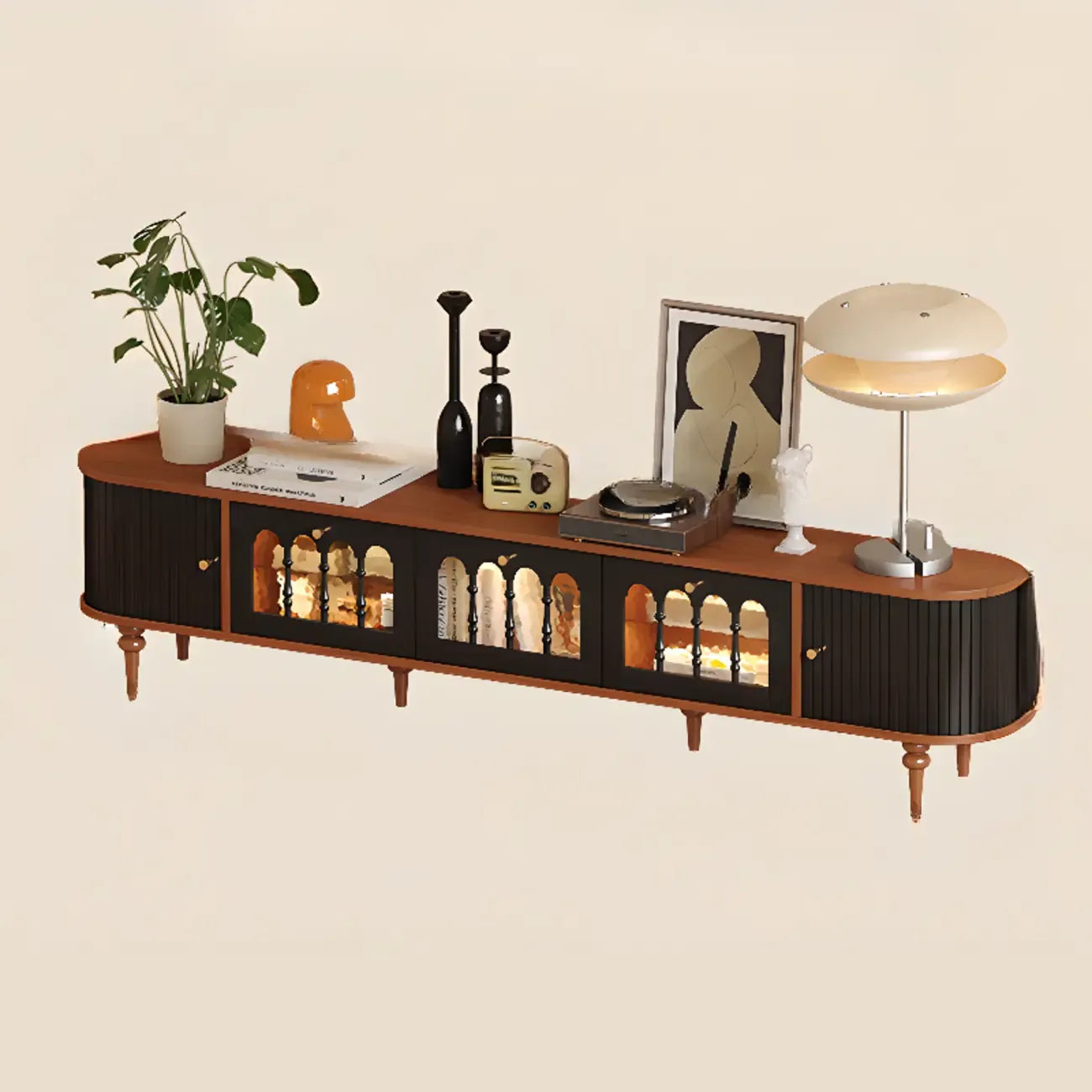 Warm Shaker Wood TV Stand with Cable Management & Light & 4-Cabinet/5 Cabinets/6 Cabinets