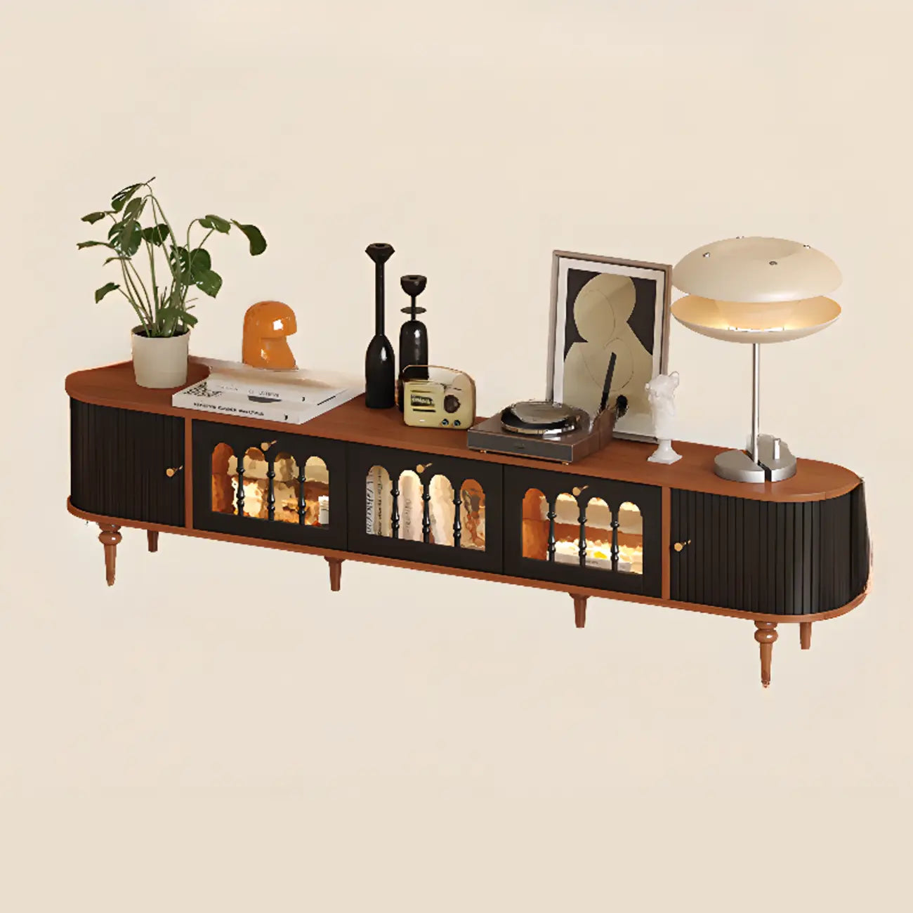 Warm Shaker Wood TV Stand with Cable Management & Light & 4-Cabinet/5 Cabinets/6 Cabinets