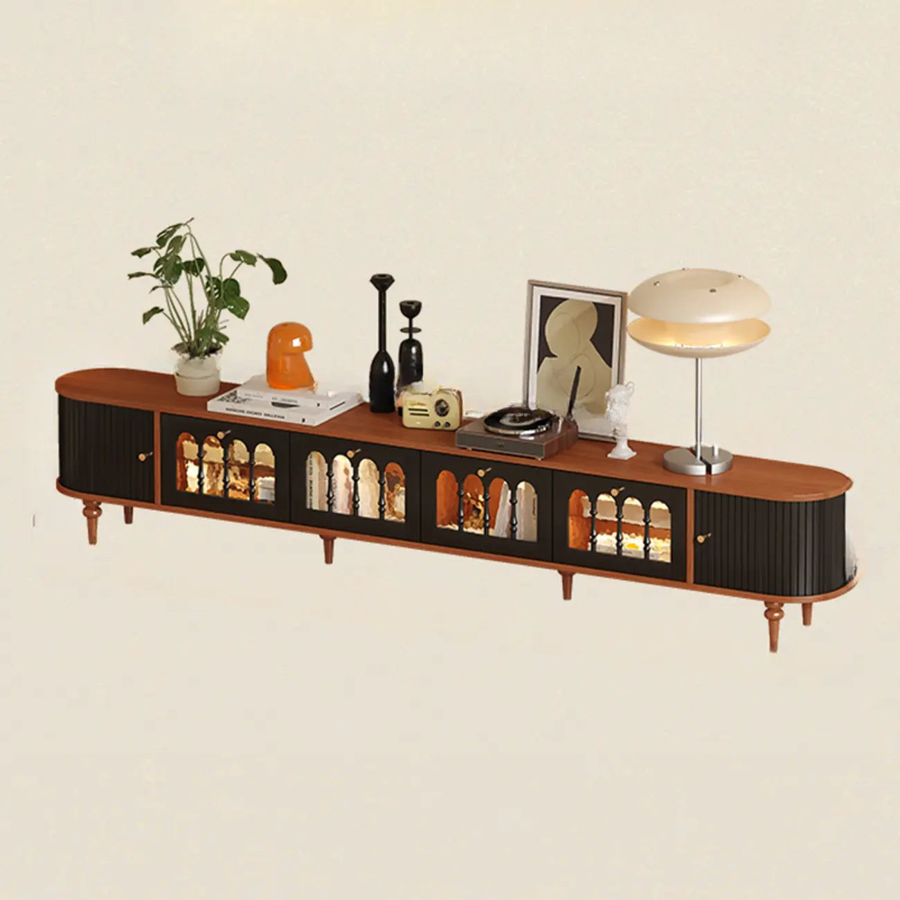 Warm Shaker Wood TV Stand with Cable Management & Light & 4-Cabinet/5 Cabinets/6 Cabinets
