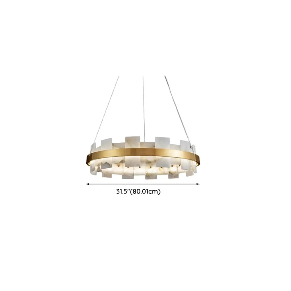 Geometric Gold-White 1-Tier Stone LED Chandelier