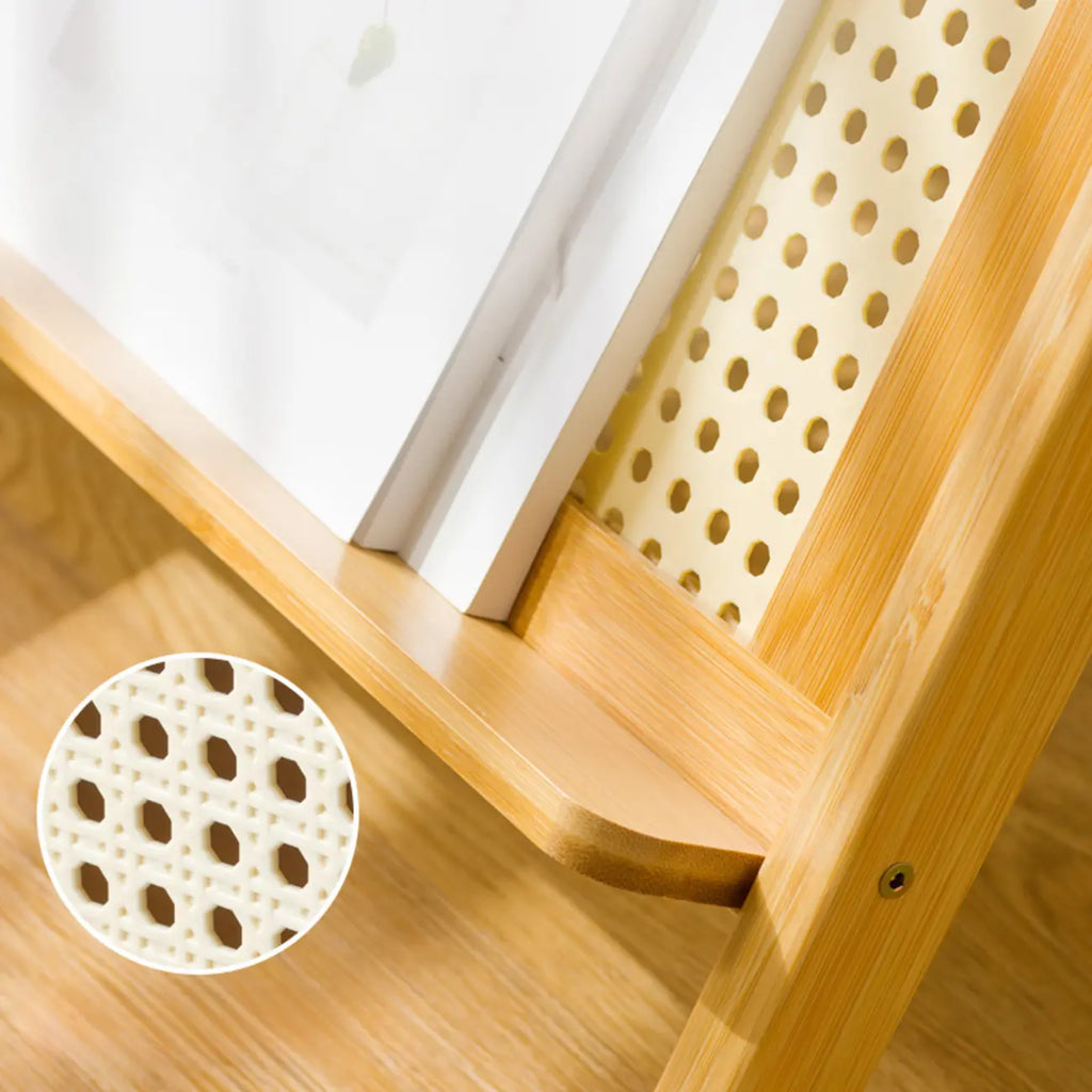 Glass and Wood Modern Foldable End Table with Rack