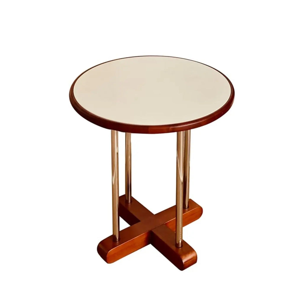 Vintage Round Stone Top Pedestal Base Side Table