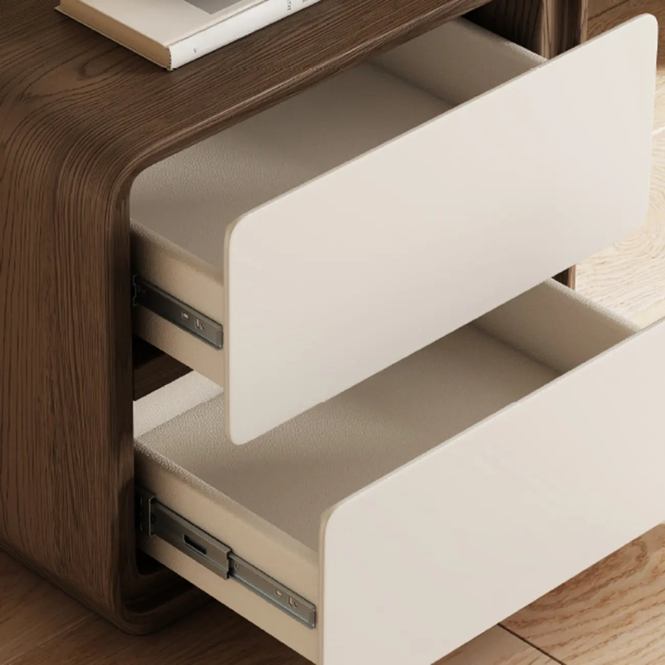 Modern Faux Leather Wood Top 2 Drawers Nightstand