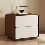 Modern Faux Leather Wood Top 2 Drawers Nightstand