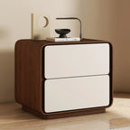 Modern Faux Leather Wood Top 2 Drawers Nightstand