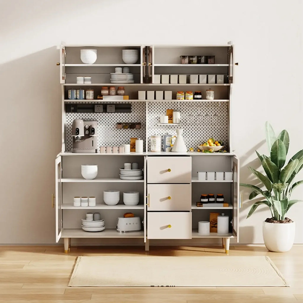 Multi-Functional White Wood Arched Glass Door Sideboard Cabinet