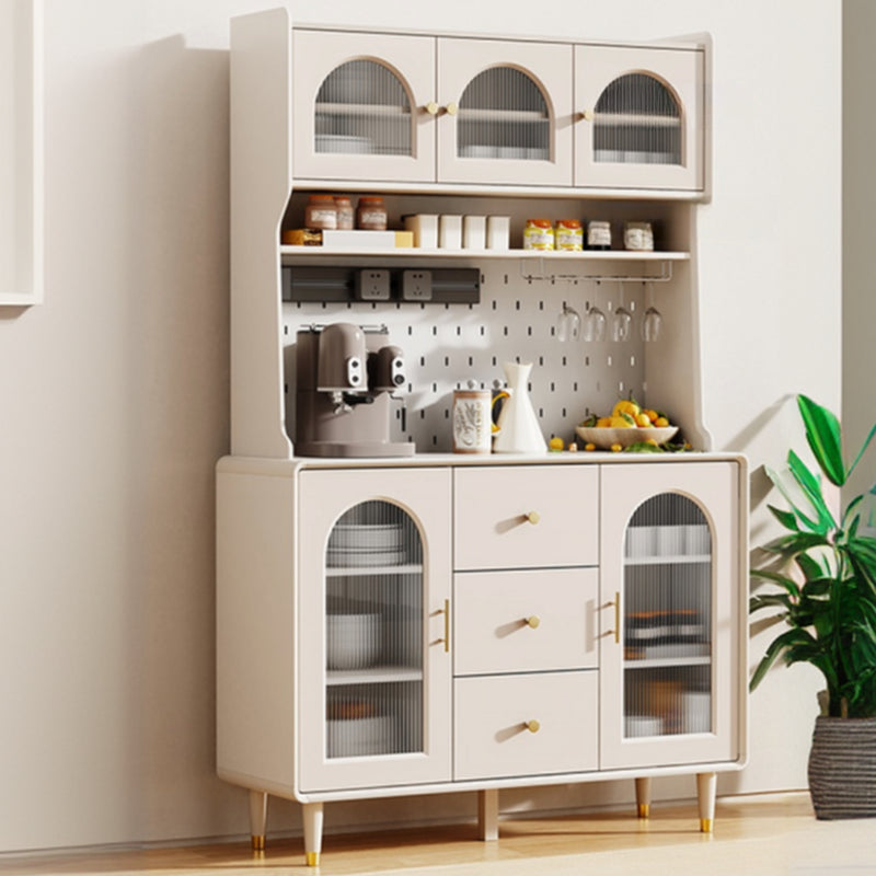 Multi-Functional White Wood Arched Glass Door Sideboard Cabinet