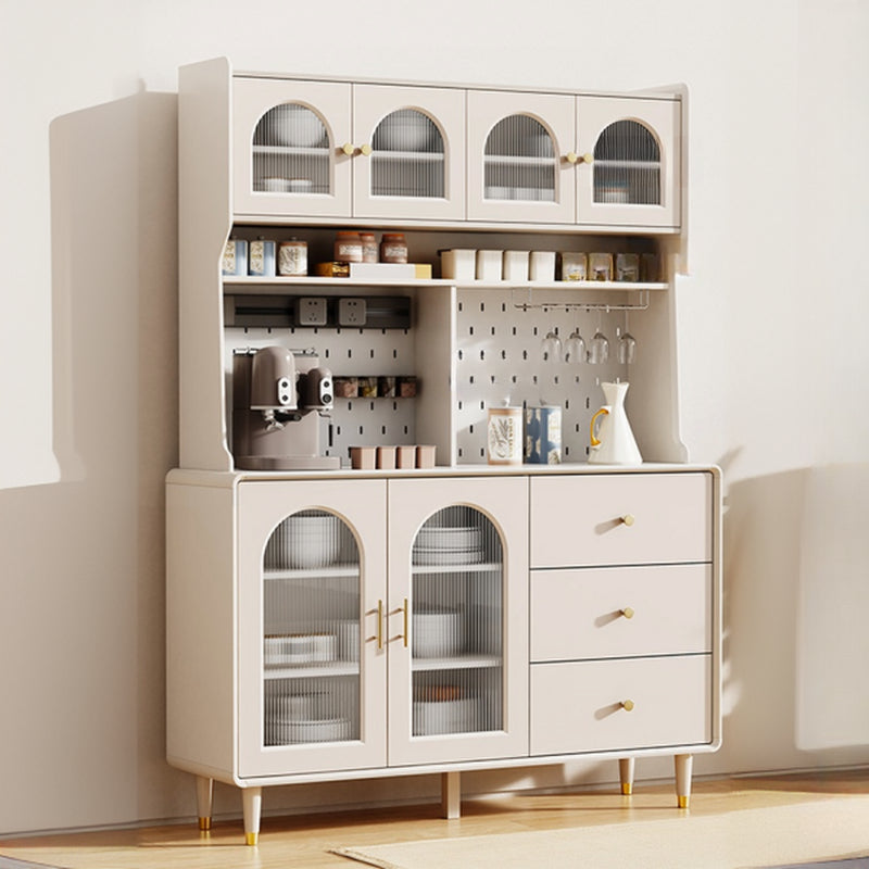 Multi-Functional White Wood Arched Glass Door Sideboard Cabinet