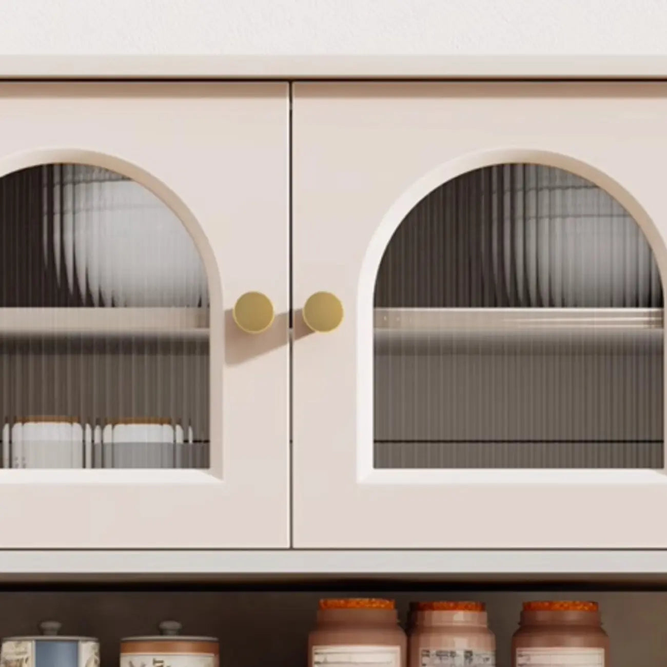 Multi-Functional White Wood Arched Glass Door Sideboard Cabinet