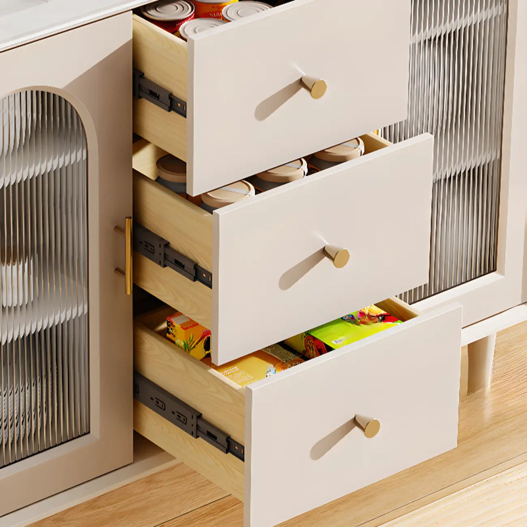 Multi-Functional White Wood Arched Glass Door Sideboard Cabinet