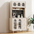 Multi-Functional White Wood Arched Glass Door Sideboard Cabinet