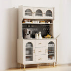 Multi-Functional White Wood Arched Glass Door Sideboard Cabinet