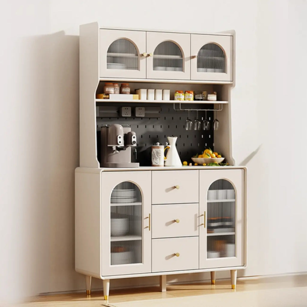 Multi-Functional White Wood Arched Glass Door Sideboard Cabinet