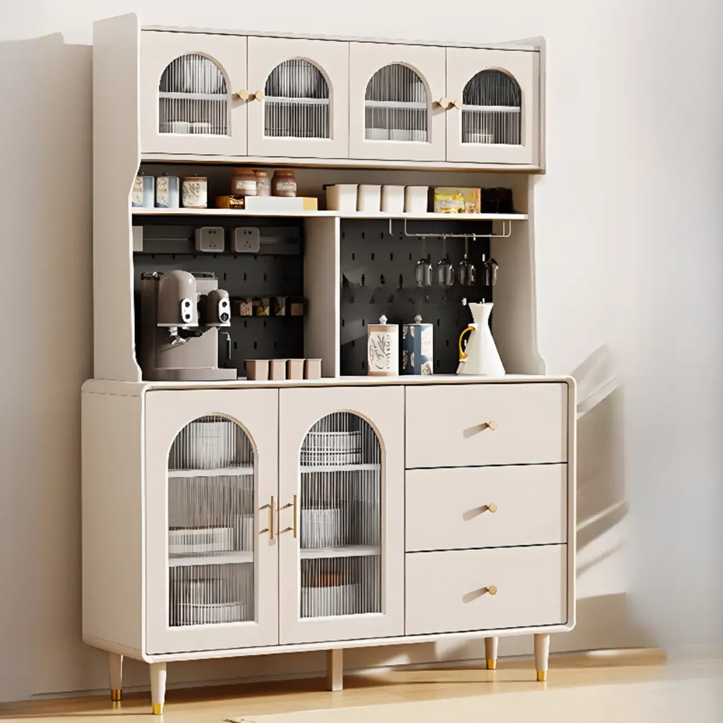 Multi-Functional White Wood Arched Glass Door Sideboard Cabinet