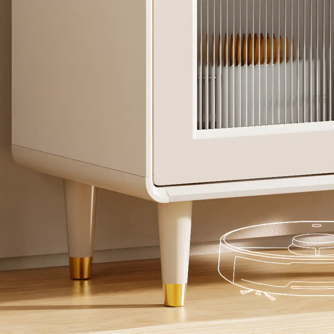 Multi-Functional White Wood Arched Glass Door Sideboard Cabinet