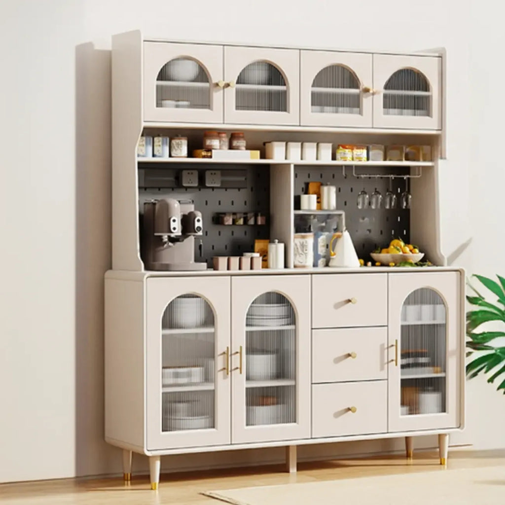 Multi-Functional White Wood Arched Glass Door Sideboard Cabinet