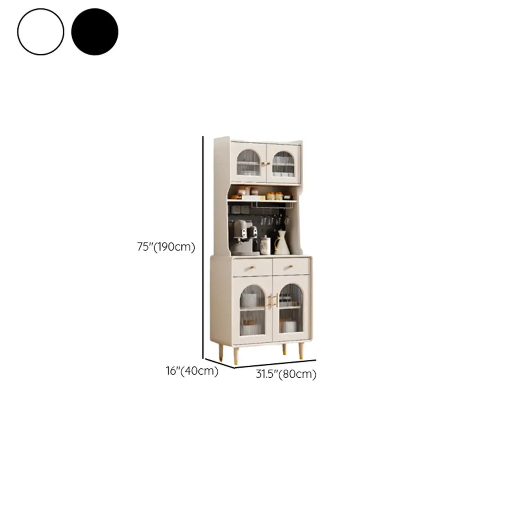 Multi-Functional White Wood Arched Glass Door Sideboard Cabinet