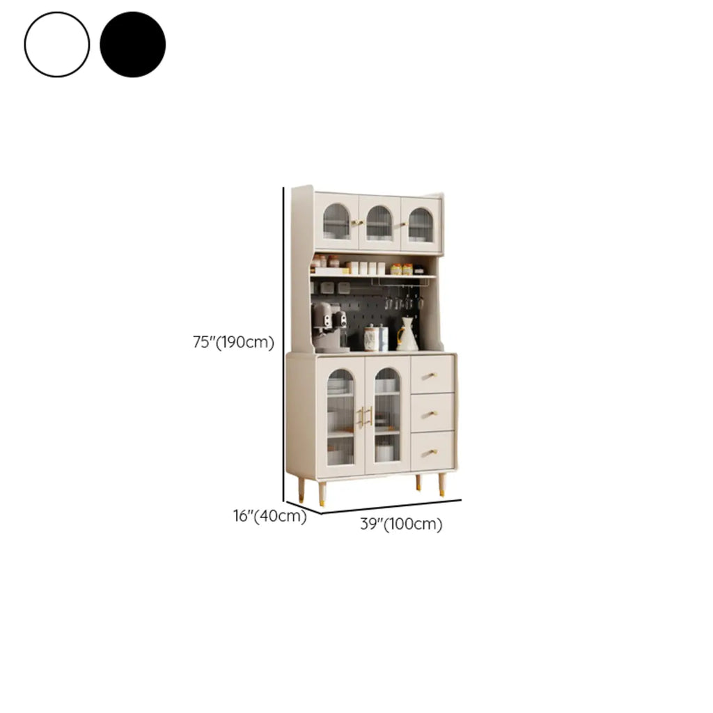 Multi-Functional White Wood Arched Glass Door Sideboard Cabinet