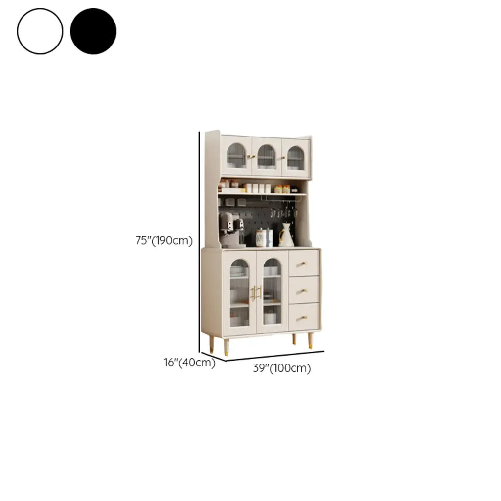 Multi-Functional White Wood Arched Glass Door Sideboard Cabinet