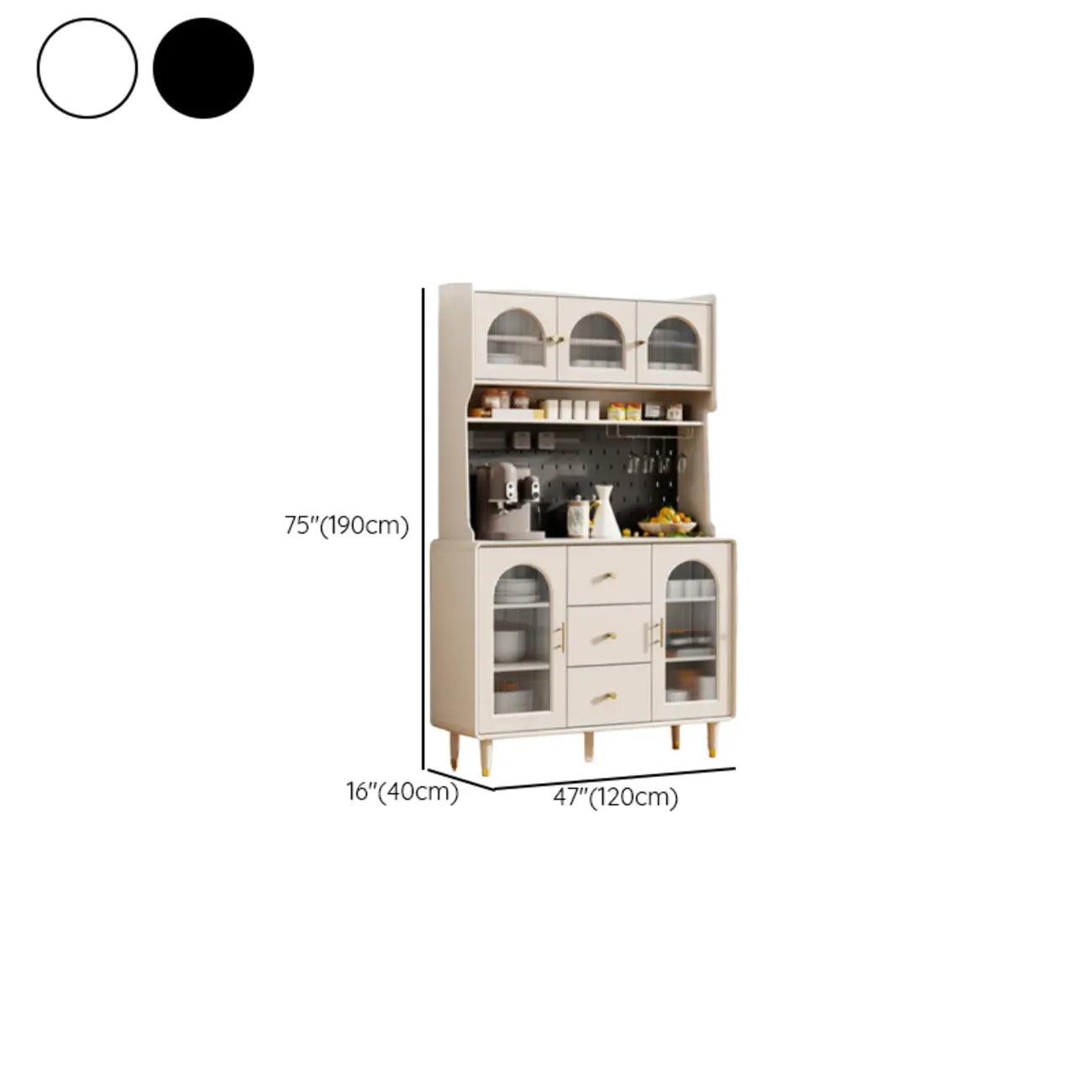 Multi-Functional White Wood Arched Glass Door Sideboard Cabinet