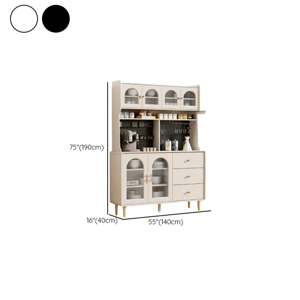 Multi-Functional White Wood Arched Glass Door Sideboard Cabinet