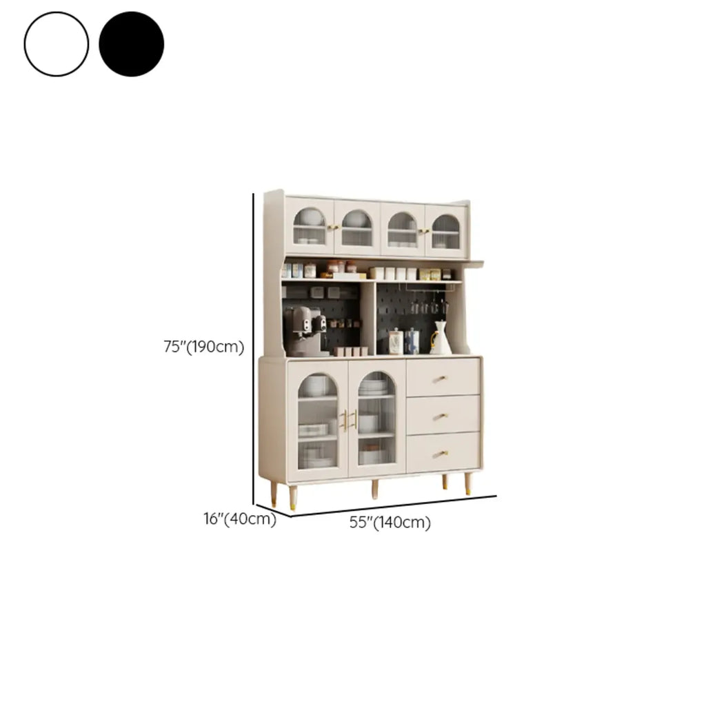 Multi-Functional White Wood Arched Glass Door Sideboard Cabinet