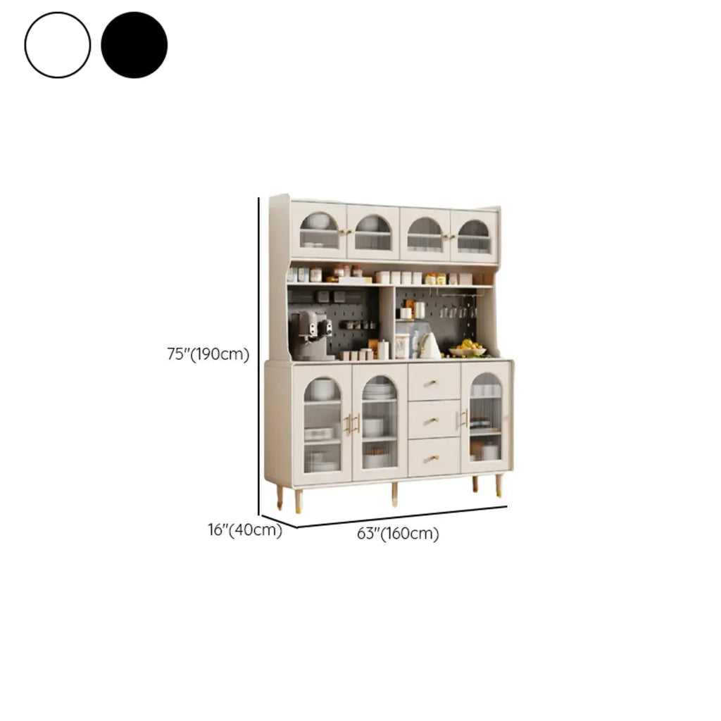 Multi-Functional White Wood Arched Glass Door Sideboard Cabinet
