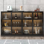 Large 3 Shelves Glass Wood Black Sideboard with LED Light