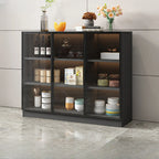 Large 3 Shelves Glass Wood Black Sideboard with LED Light