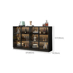 Large 3 Shelves Glass Wood Black Sideboard with LED Light