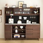 Wide Brown Wooden Pegboard Back Sideboard with Hutch
