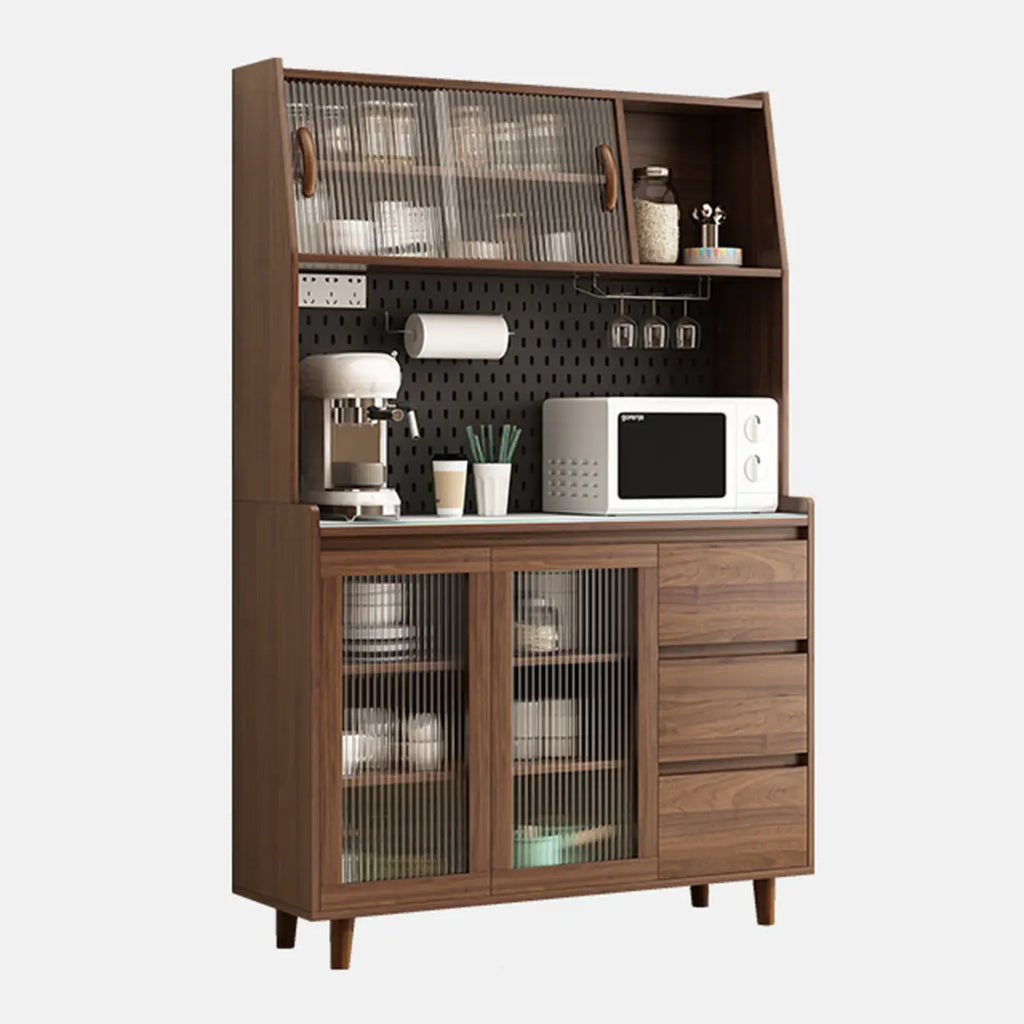 Wide Brown Wooden Pegboard Back Sideboard with Hutch