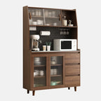 Wide Brown Wooden Pegboard Back Sideboard with Hutch