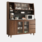Wide Brown Wooden Pegboard Back Sideboard with Hutch