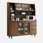 Wide Brown Wooden Pegboard Back Sideboard with Hutch