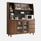 Wide Brown Wooden Pegboard Back Sideboard with Hutch