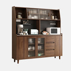 Wide Brown Wooden Pegboard Back Sideboard with Hutch