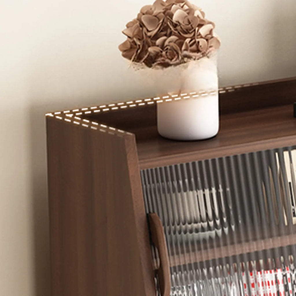 Wide Brown Wooden Pegboard Back Sideboard with Hutch