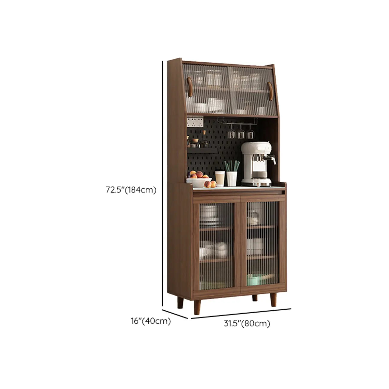 Wide Brown Wooden Pegboard Back Sideboard with Hutch