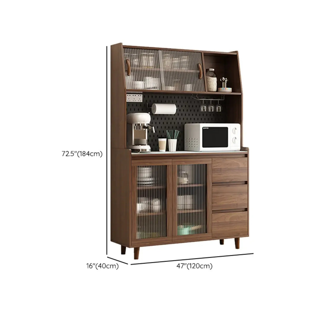 Wide Brown Wooden Pegboard Back Sideboard with Hutch