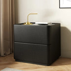 Minimalist Grid Pattern 2 Layer Wooden Nightstand for Bedroom